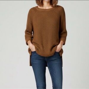 Mote Brown Knit Step Hem 3/4 Sleeve Chunky Sweater Size S